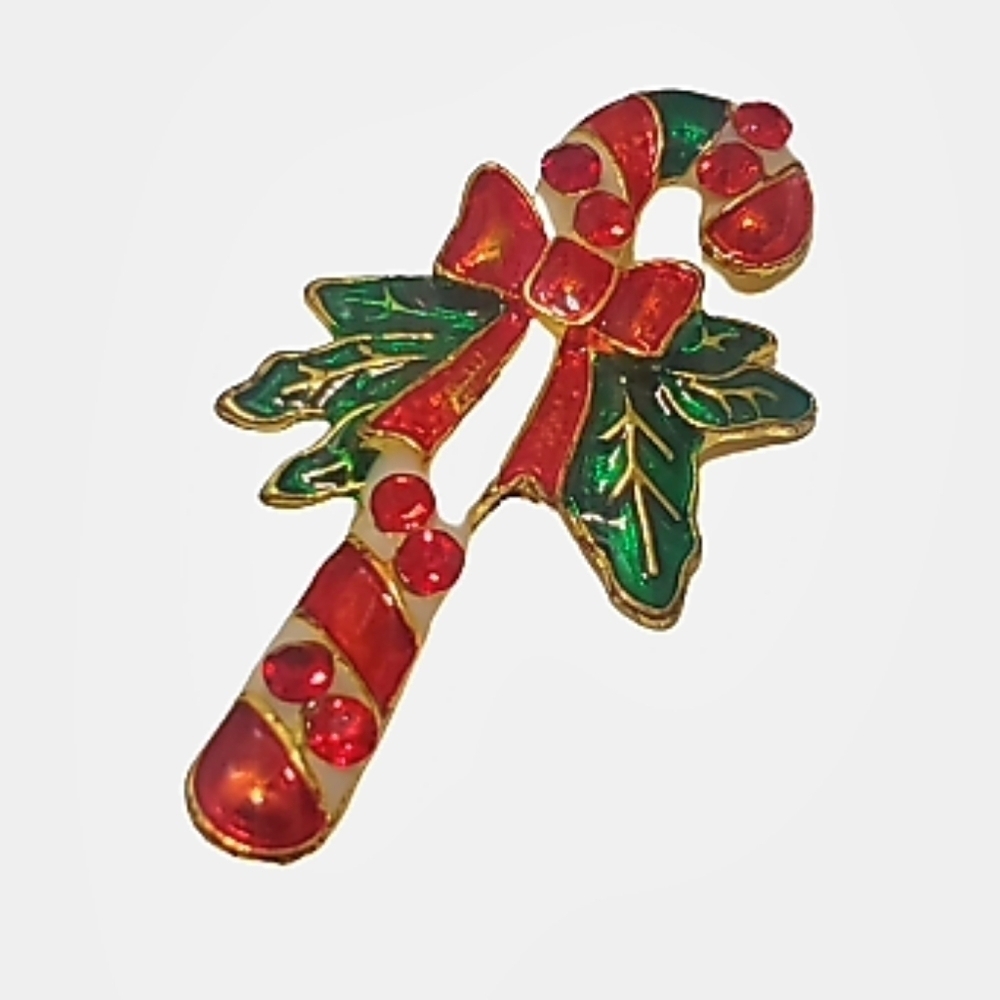 4/$20 Vintage Christmas Pin Brooch Rhinestone Candy Cane 🌴